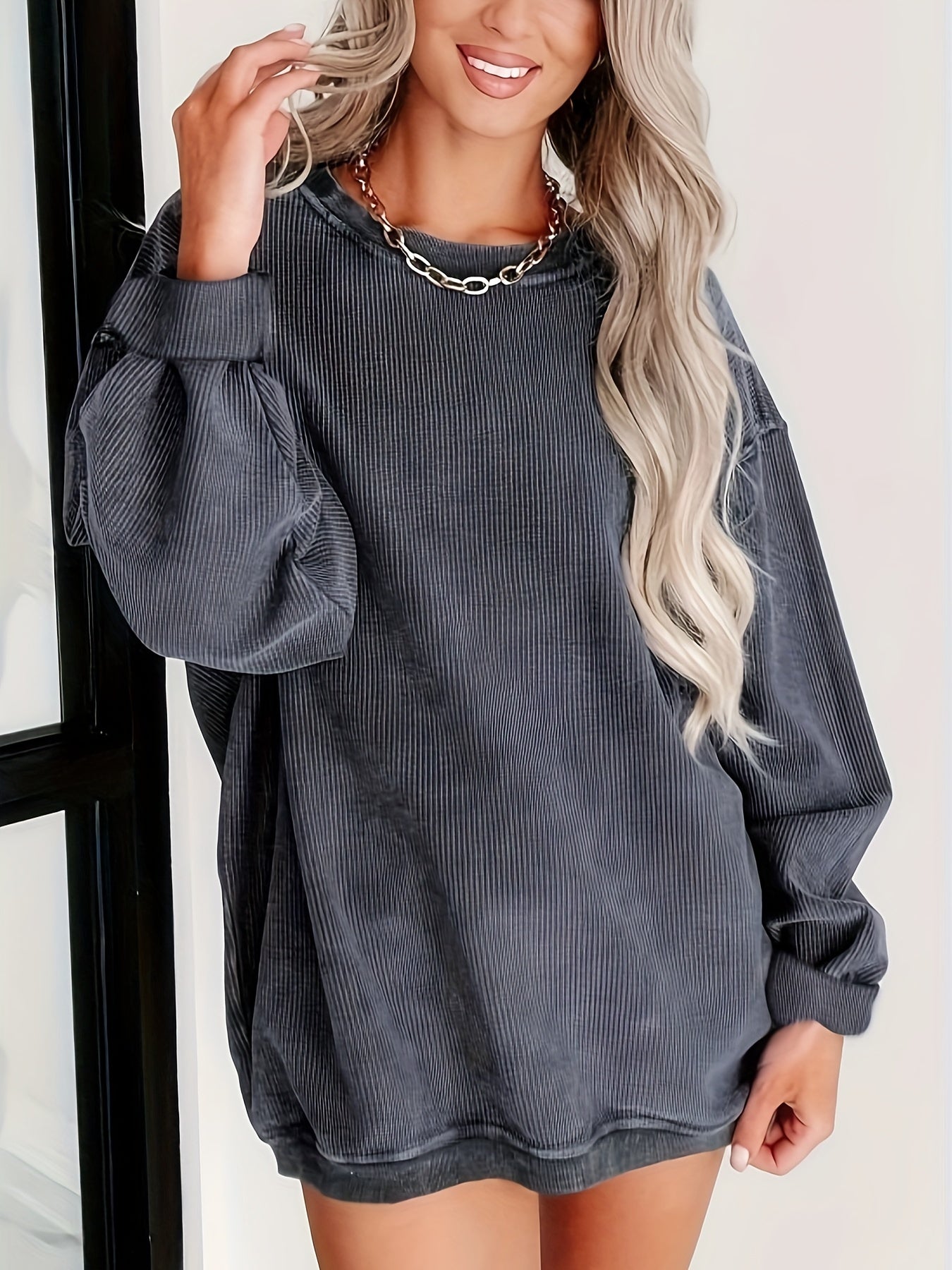 Dunkelgrauer Gerippter Pullover – Emma