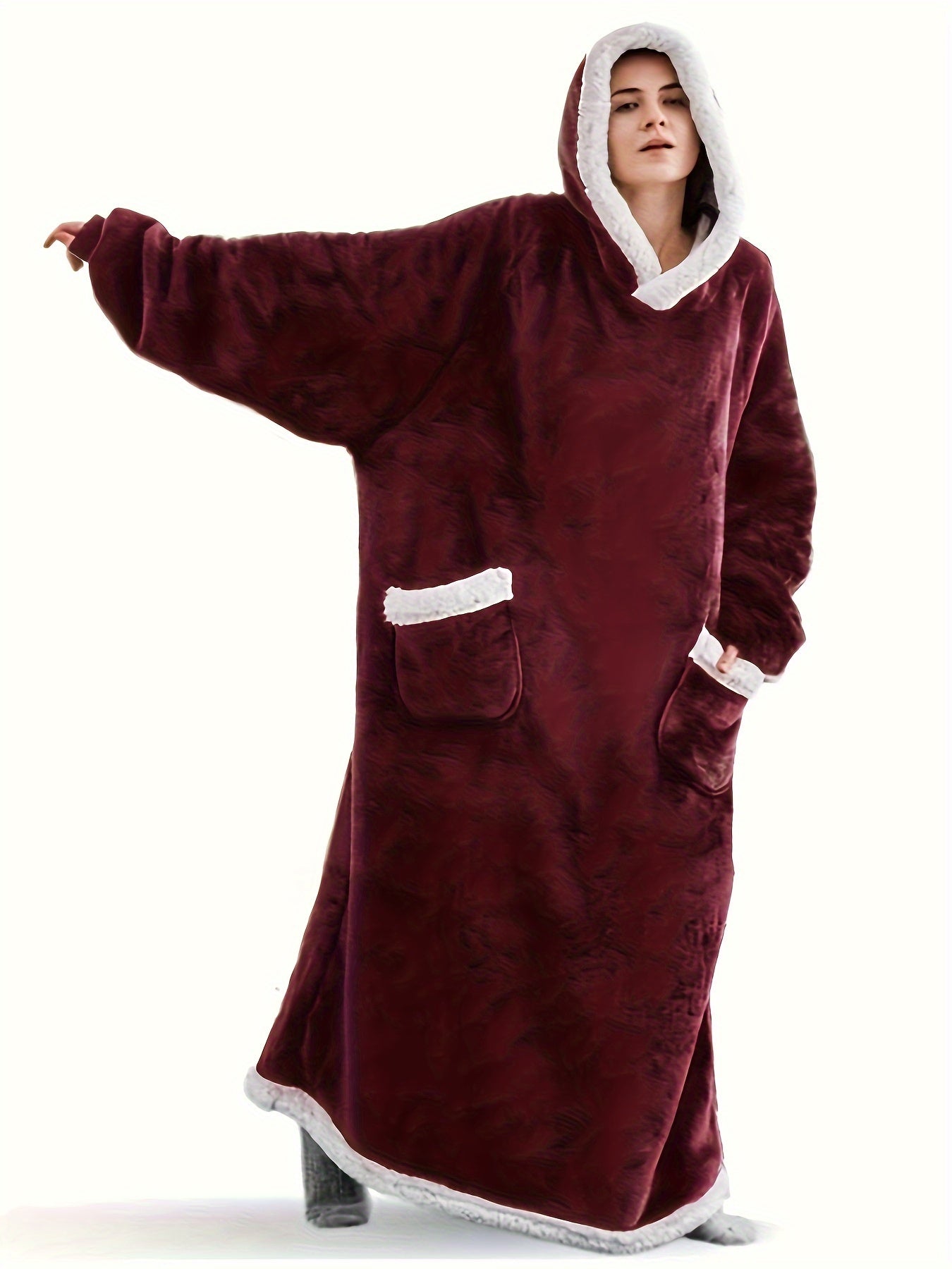 Marineblaue Plus-Size-Flanell-Bademantel - Sofie