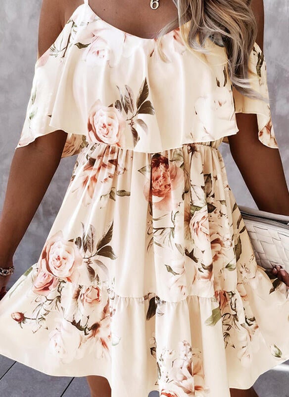Weißes Florales A-Linien Kleid - Mia