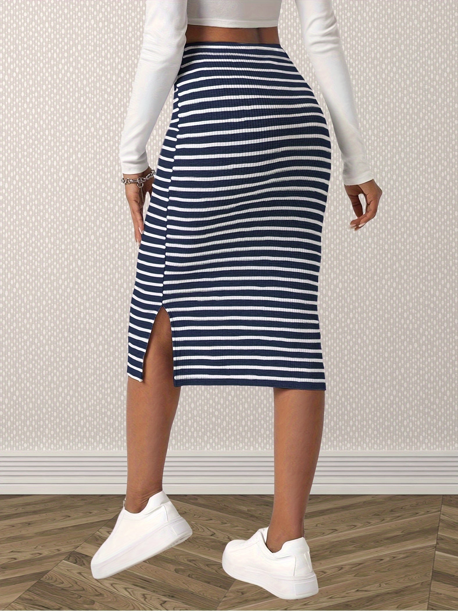 Hellgrauer Gestreifter Bodycon-Rock - Sophie