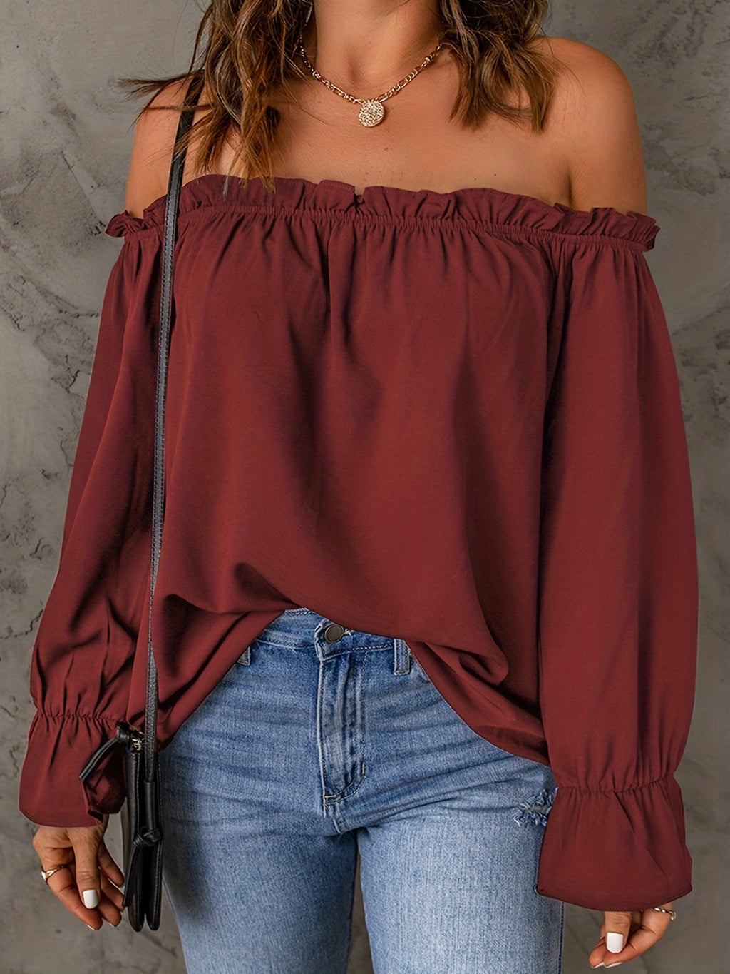Apricotfarbene Schulterfreie Bluse - Emilia