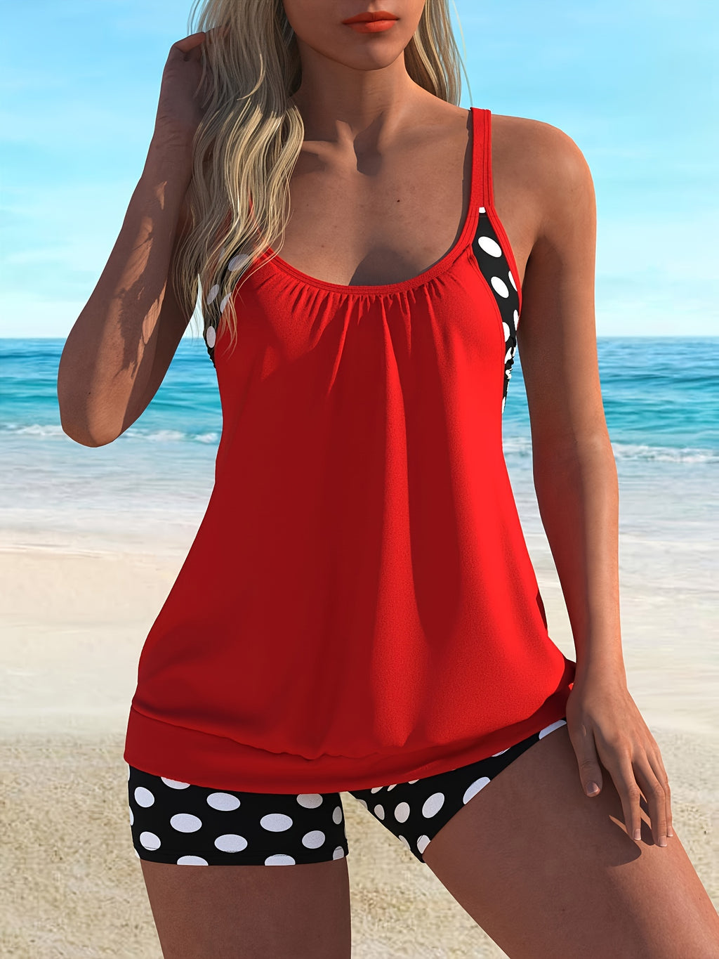 Rotes Polka-Dot Tankini Set - Lena
