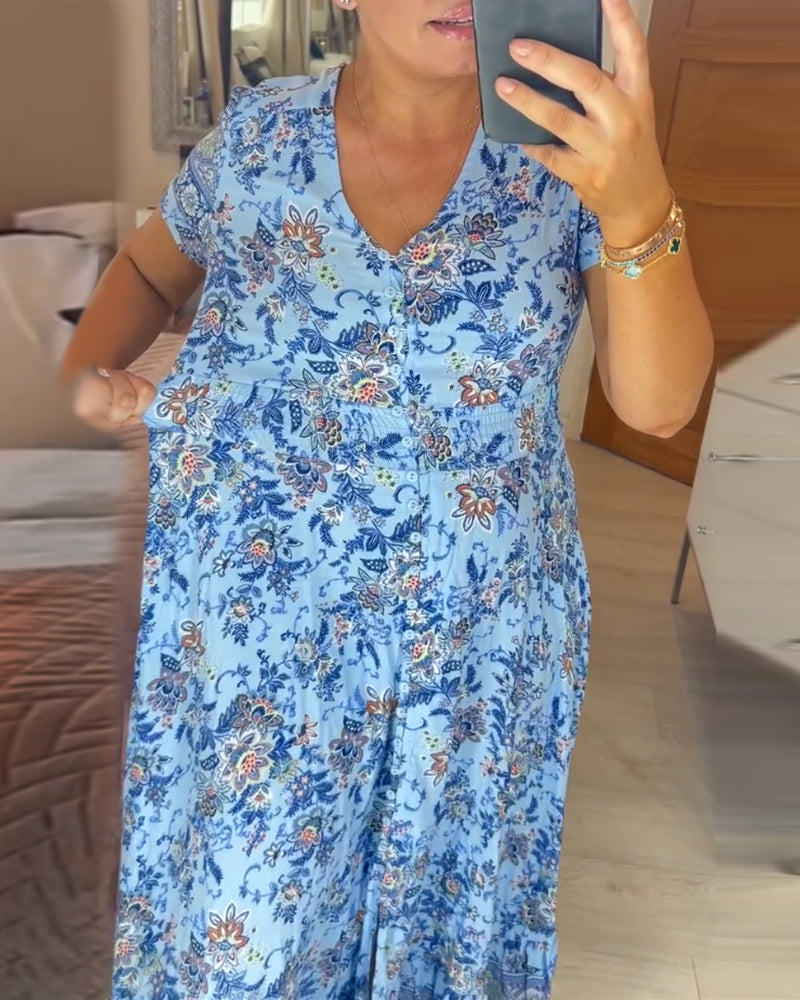 Aria - Blaues Boho-Kleid mit Blumenmuster für lässige Tage