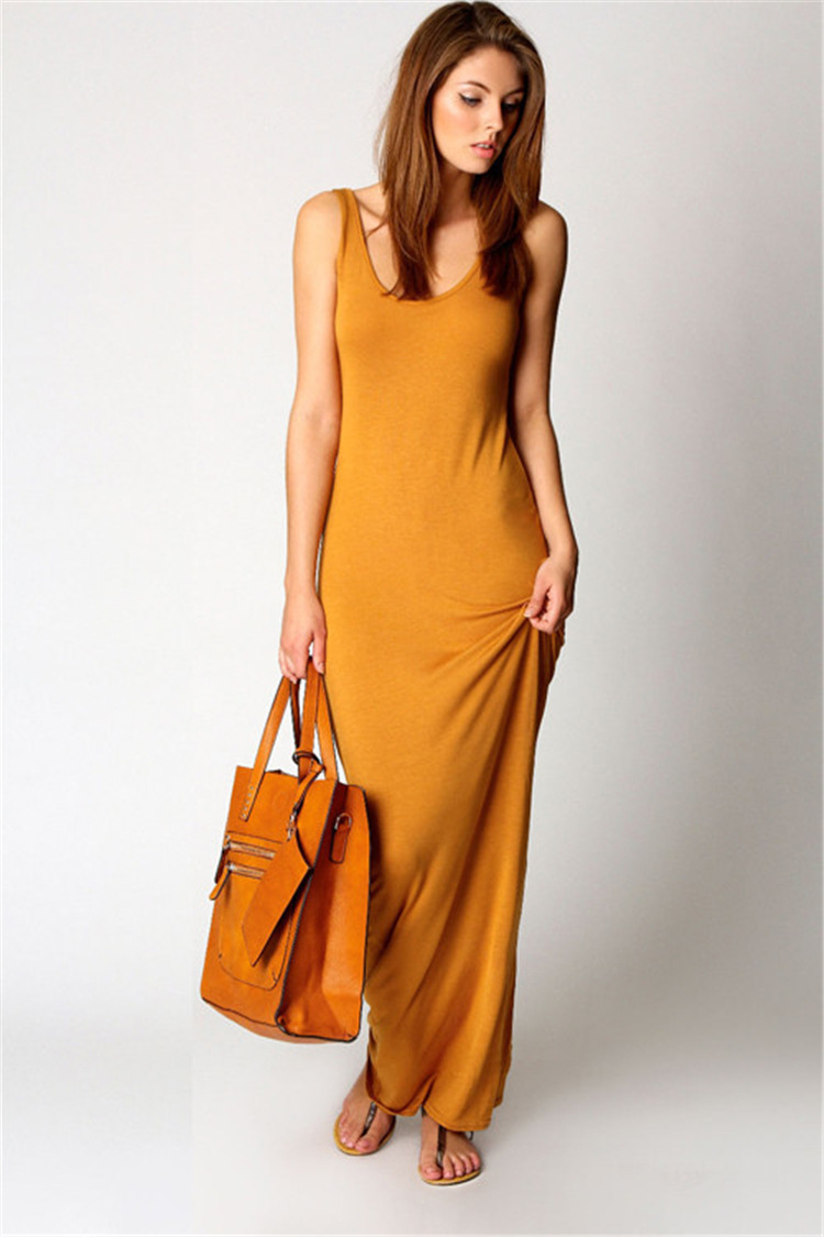 Bianca - Senfgelbes Elegant Stretch Maxi-Kleid