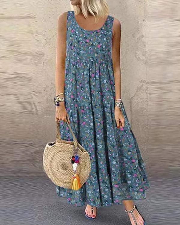 Blaue Retro Blumen-Kleid - Lola