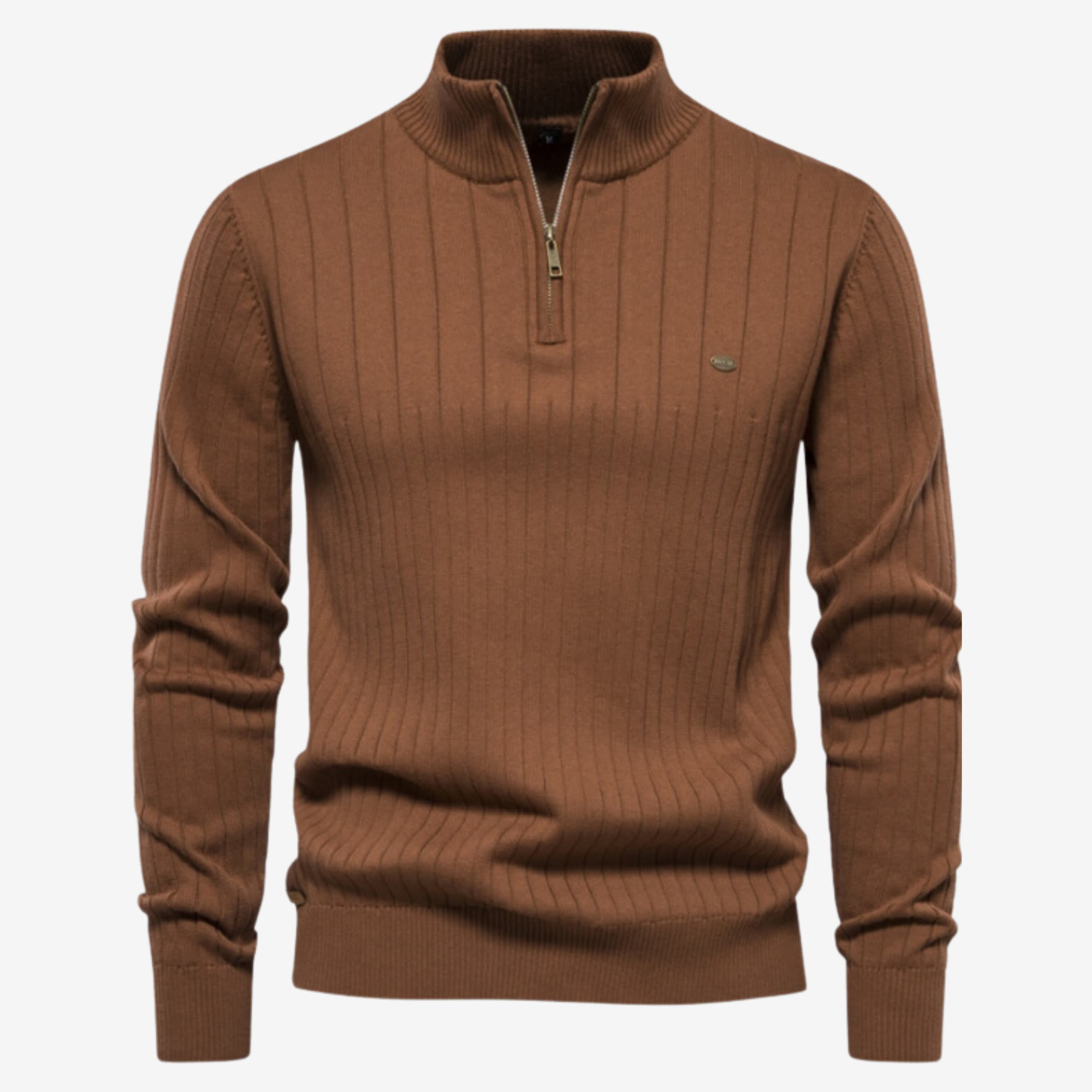 Muscle Fit Rippstrick Pullover Braun - Max