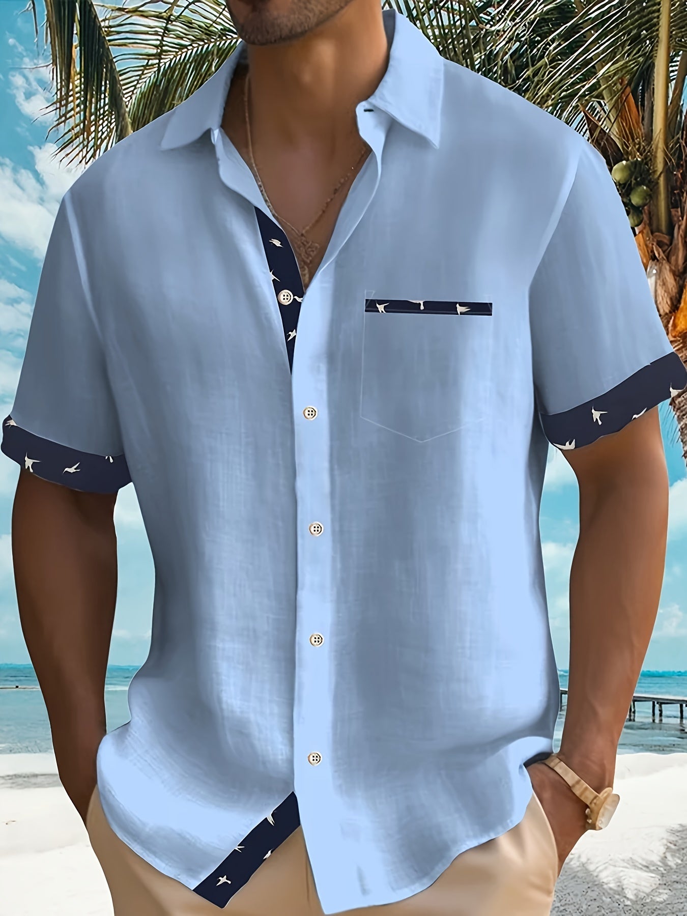 Hellblaues Farbkombination-Hemd - Tom