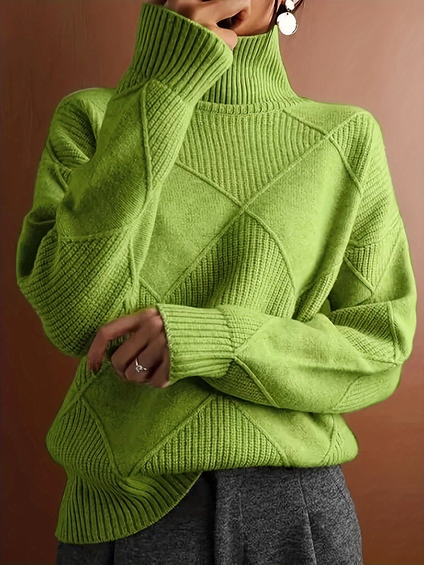 Grüner Rollkragenpullover in Übergröße - Sophie