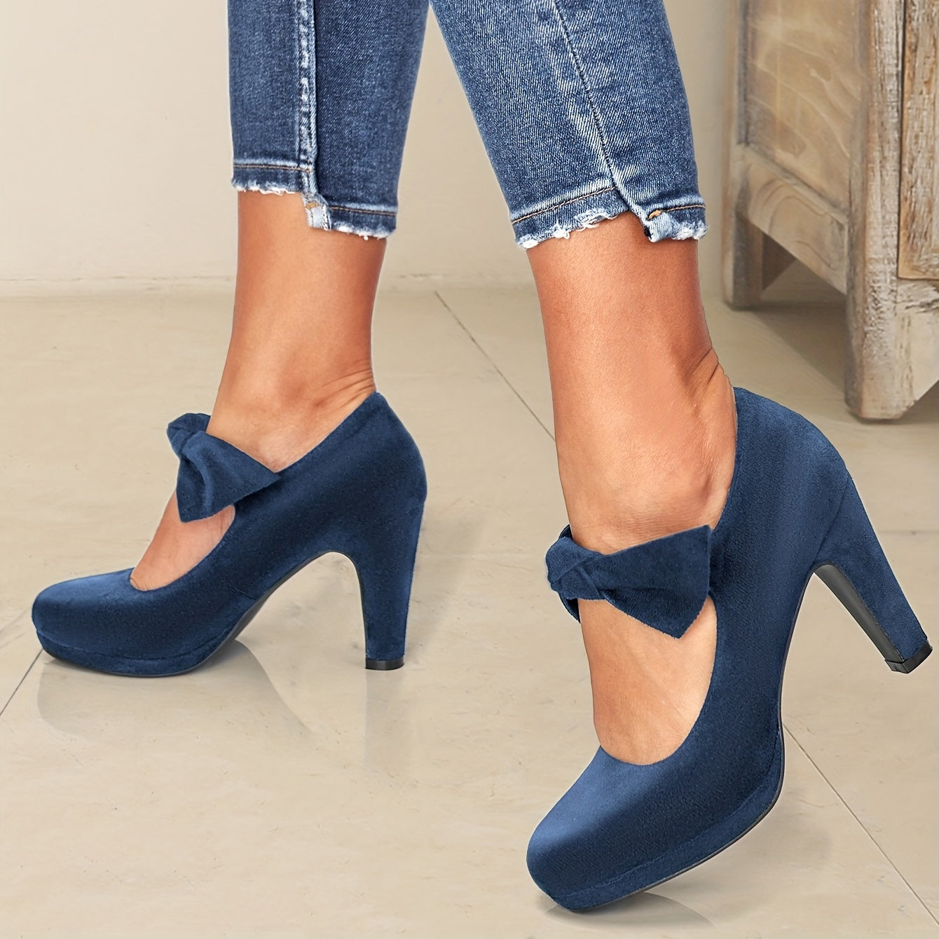 Schwarze Mary Jane Pumps mit Schleife - Lena