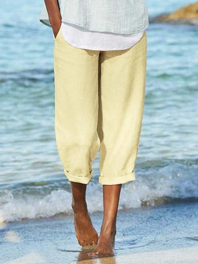 Sophie - Weiße Baumwoll-Leinen-Casual-Hose