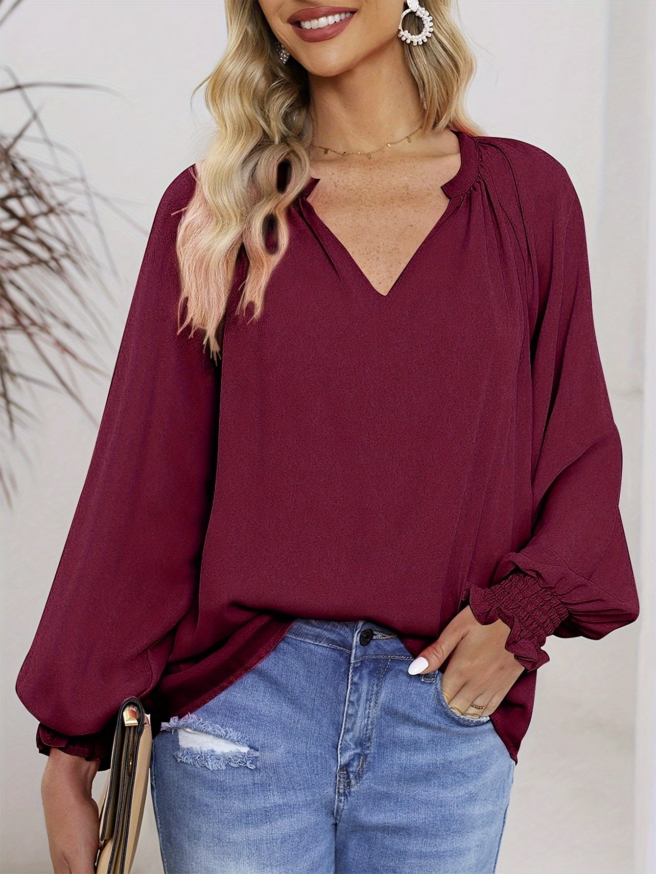 Rotrosé V-Ausschnitt Bluse - Sophie