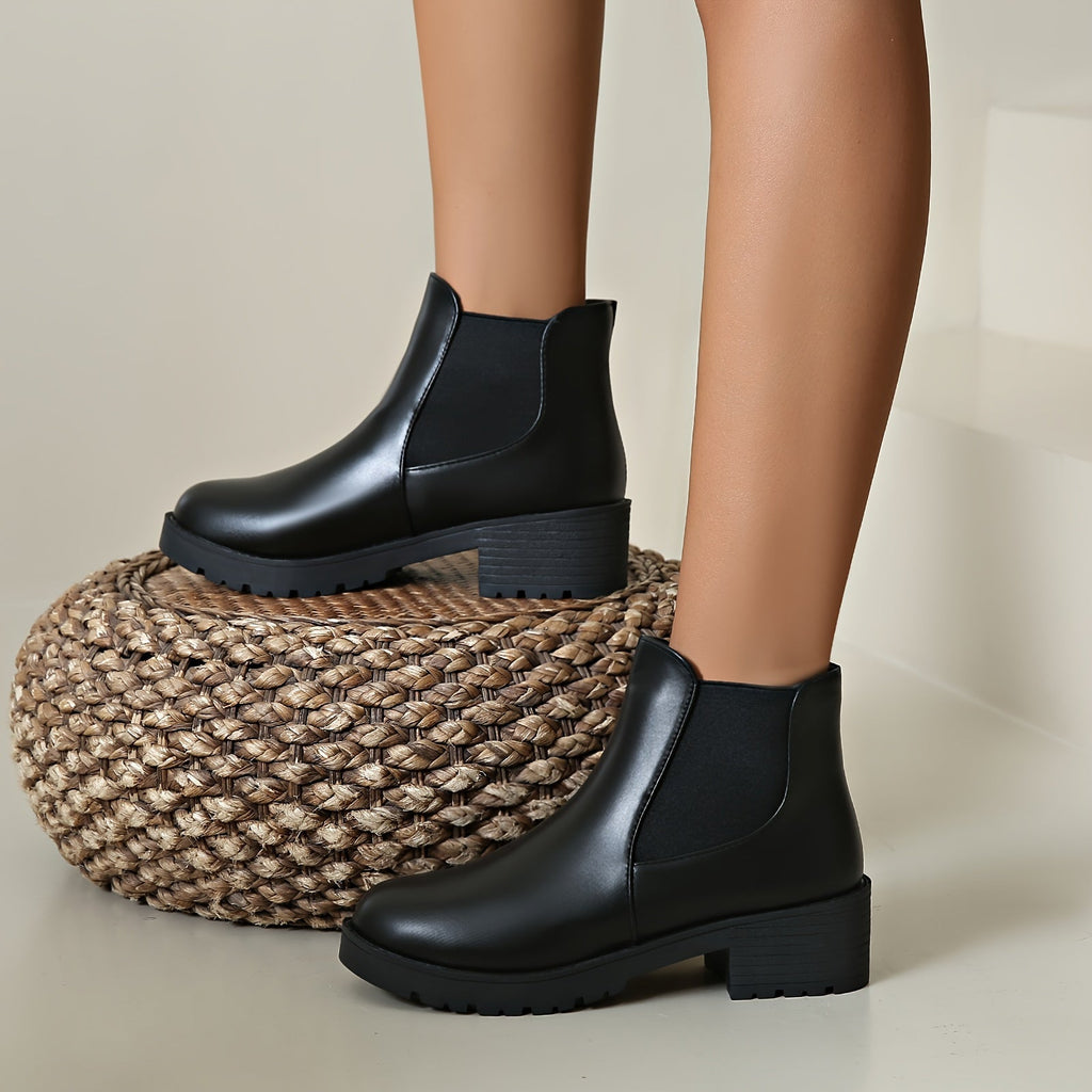 Schwarze Slip-On Chelsea Stiefeletten mit Blockabsatz - Nora