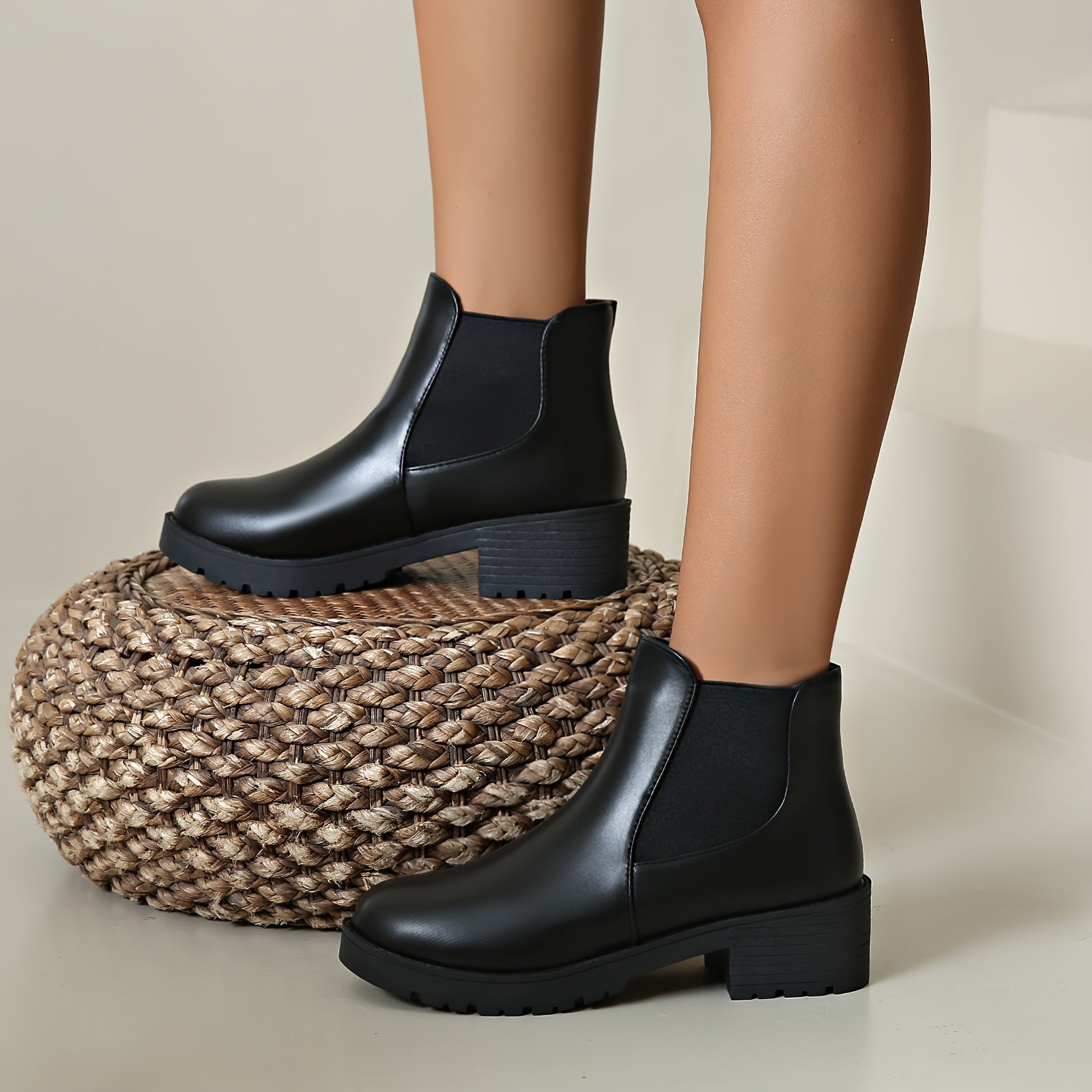 Schwarze Slip-On Chelsea Stiefeletten mit Blockabsatz - Nora
