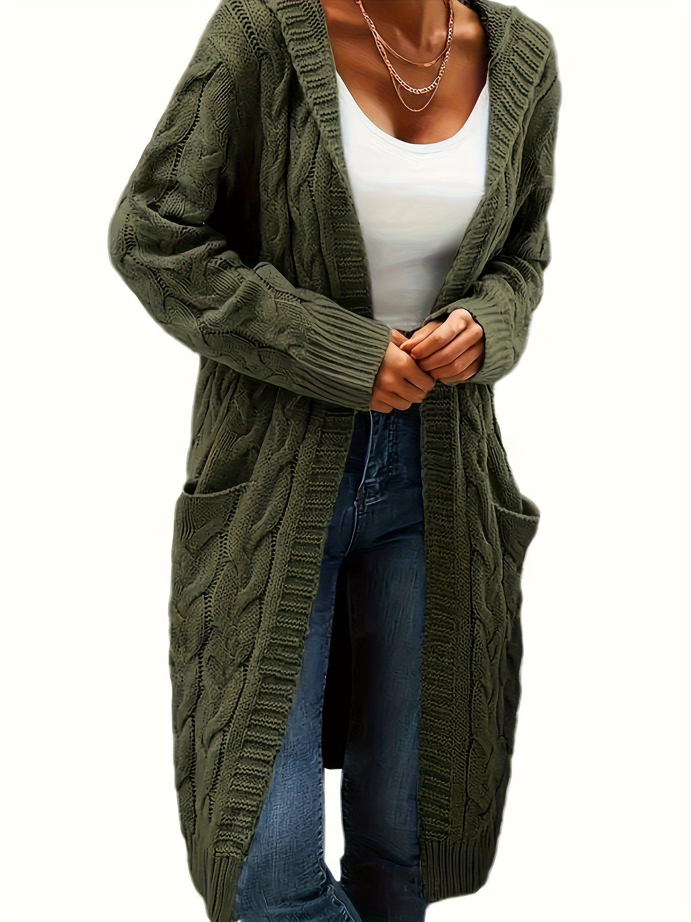Schwarze Strick-Kapuzenjacke mit Zopfmuster – Nora