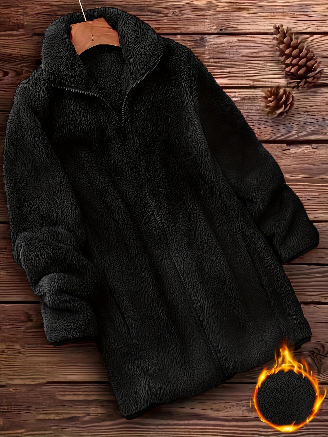 Khaki Teddy Mantel mit Reißverschluss - Lisa