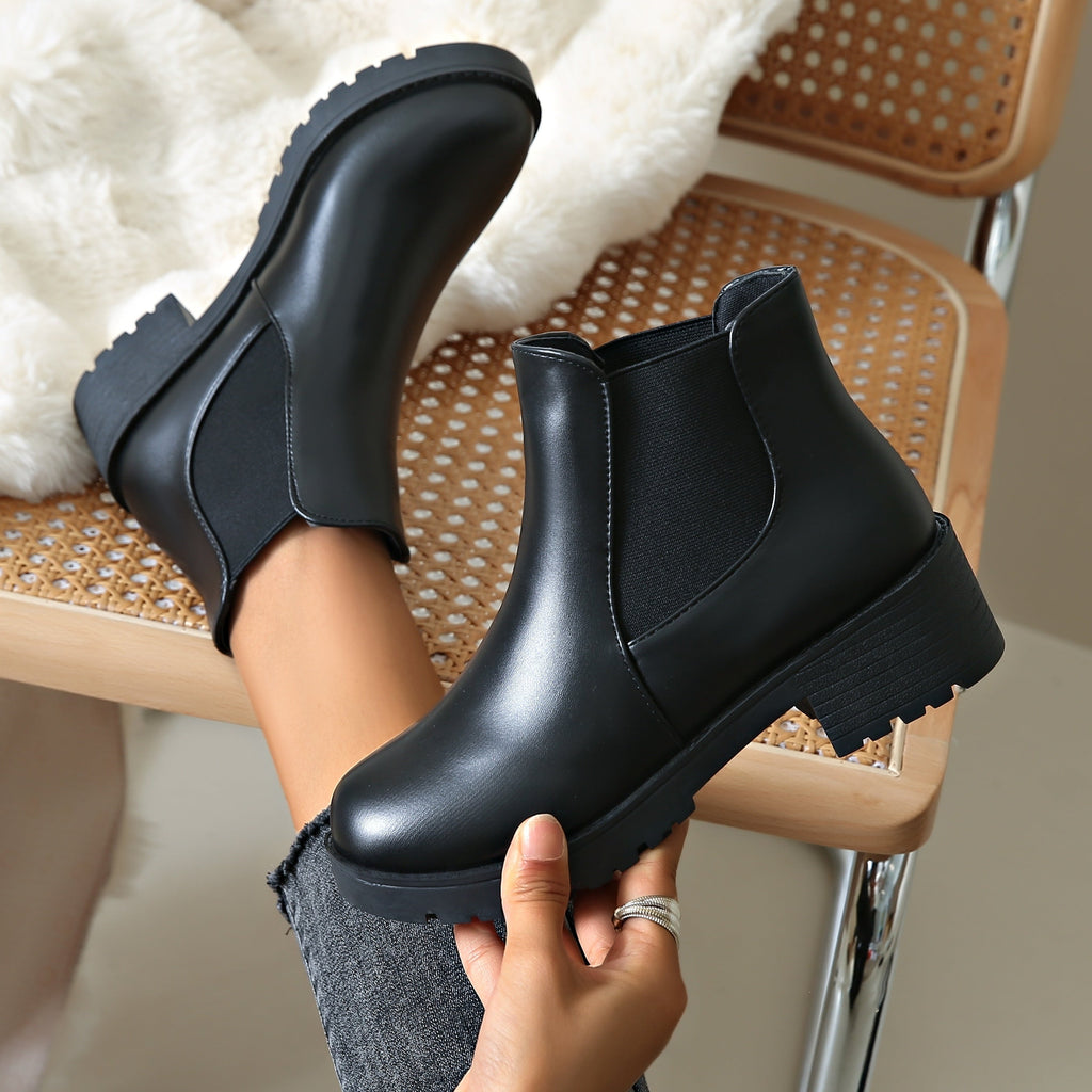 Schwarze Slip-On Chelsea Stiefeletten mit Blockabsatz - Nora