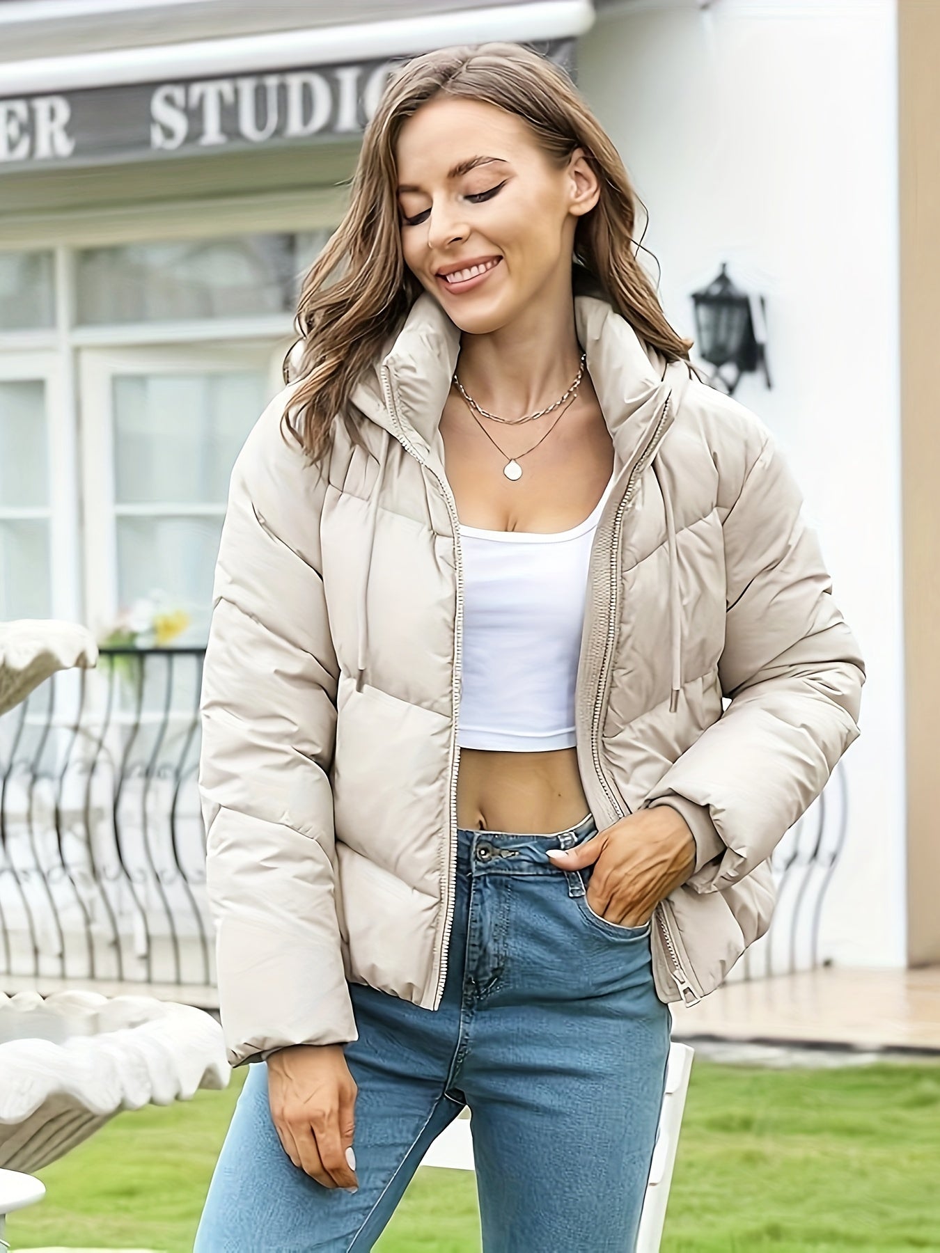 Beige Wattierte Jacke - Emma