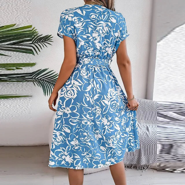 Blaues A-Linien Blumenkleid - Risa