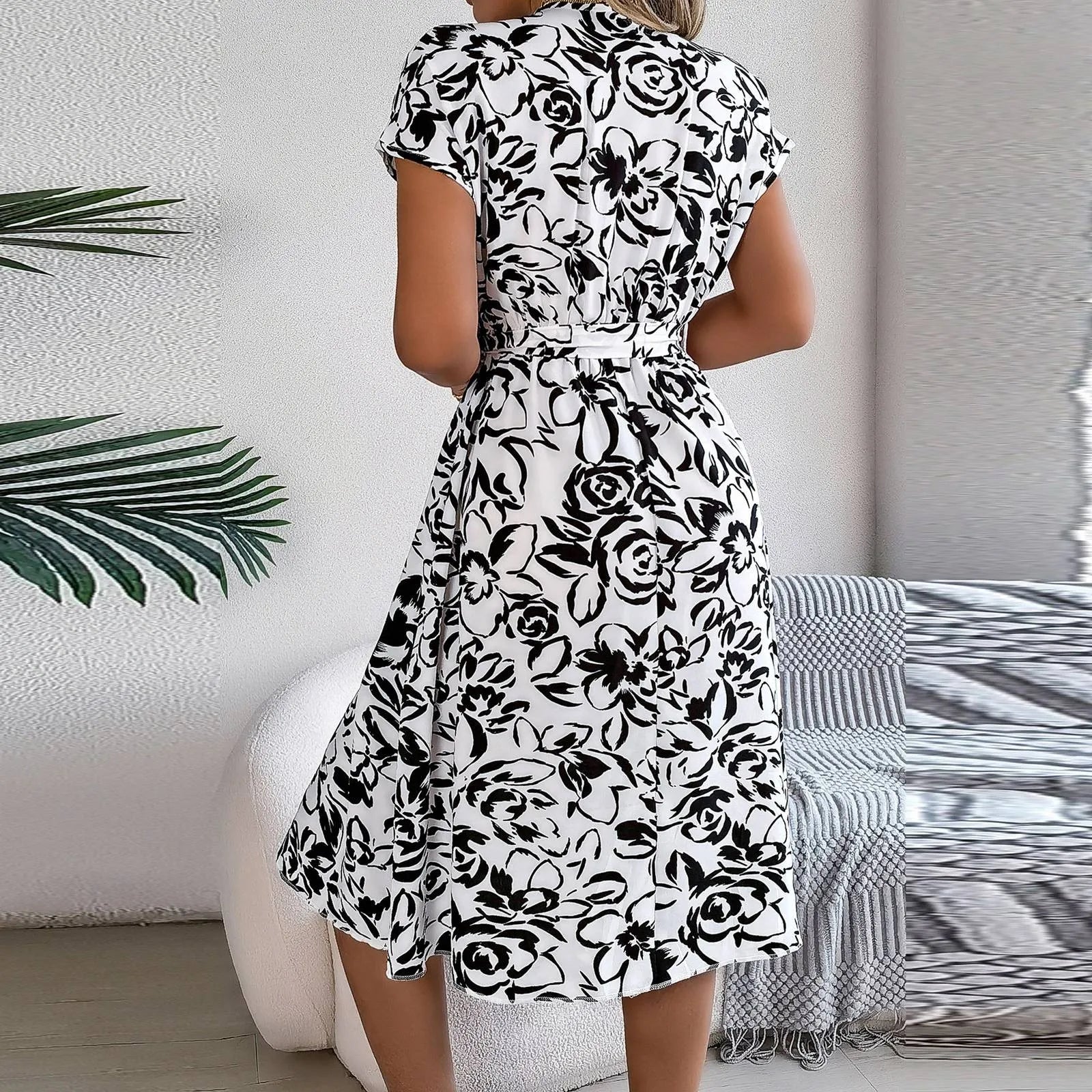 Blaues A-Linien Blumenkleid - Risa