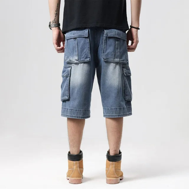 Blaue Loose Fit Baggy Jeansshorts - Max