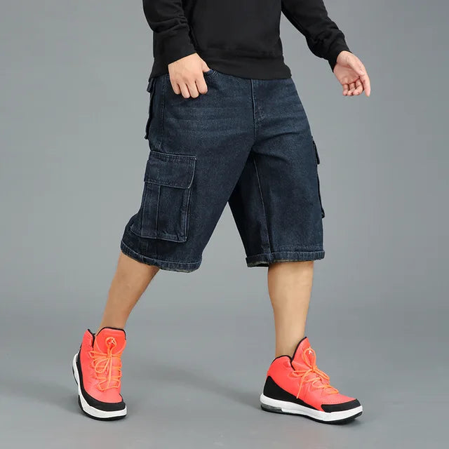 Blaue Loose Fit Baggy Jeansshorts - Max