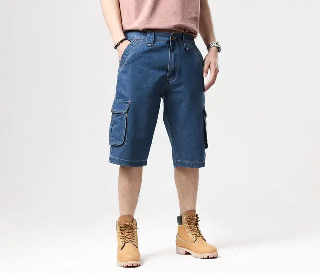 Blaue Loose Fit Baggy Jeansshorts - Max