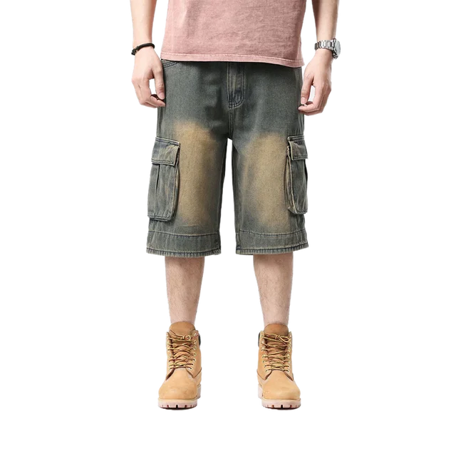 Blaue Loose Fit Baggy Jeansshorts - Max
