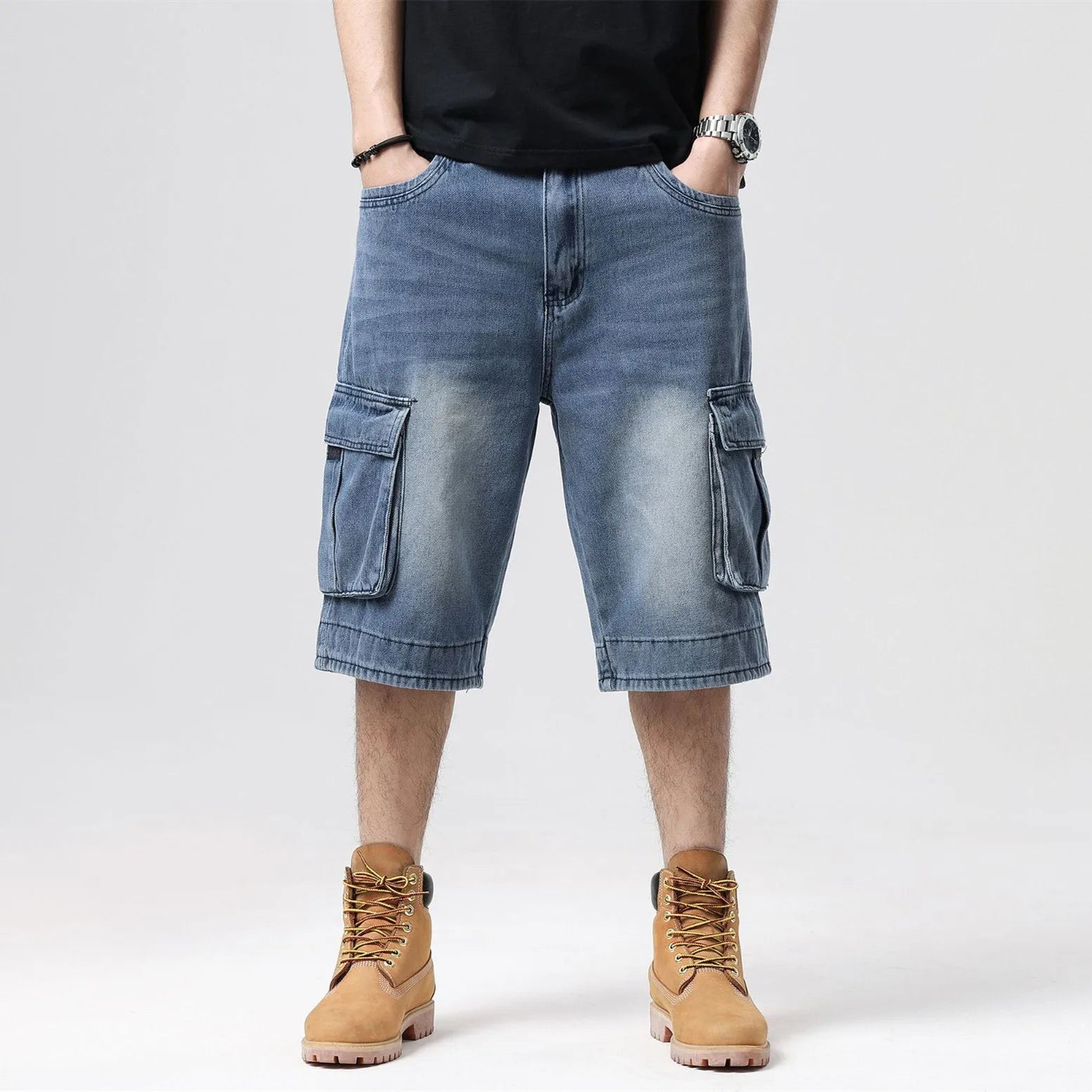 Blaue Loose Fit Baggy Jeansshorts - Max