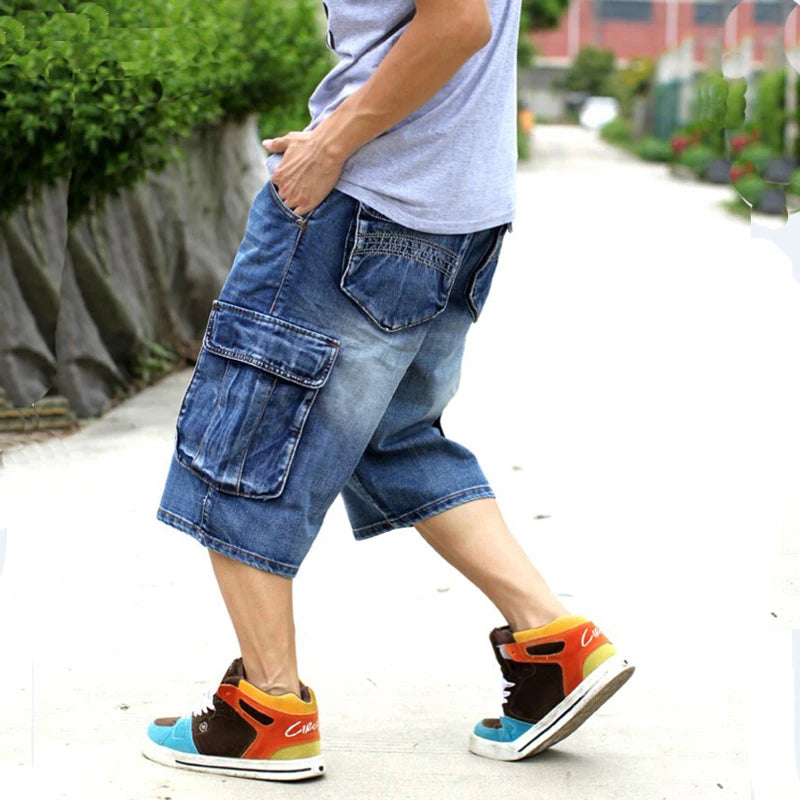 Blaue Loose Fit Baggy Jeansshorts - Max