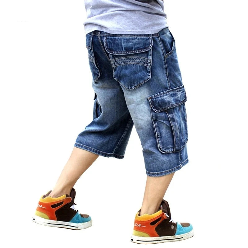 Blaue Loose Fit Baggy Jeansshorts - Max