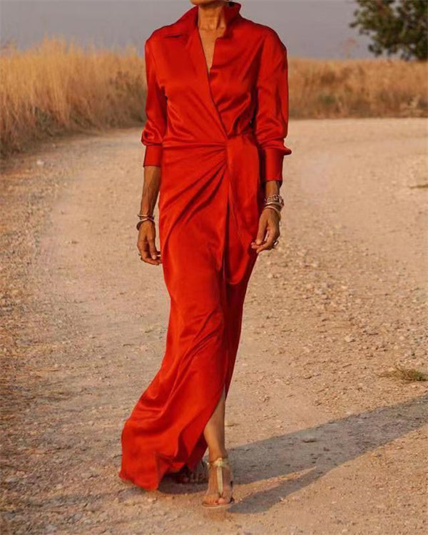 Rote Lange Shirtkleid mit Schlitz - Sophie