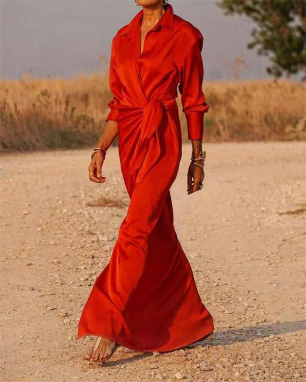 Rote Lange Shirtkleid mit Schlitz - Sophie