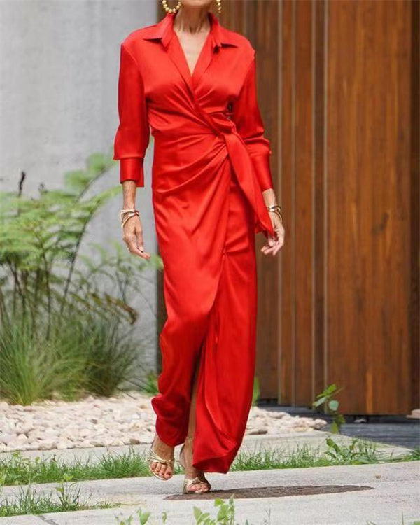 Rote Lange Shirtkleid mit Schlitz - Sophie