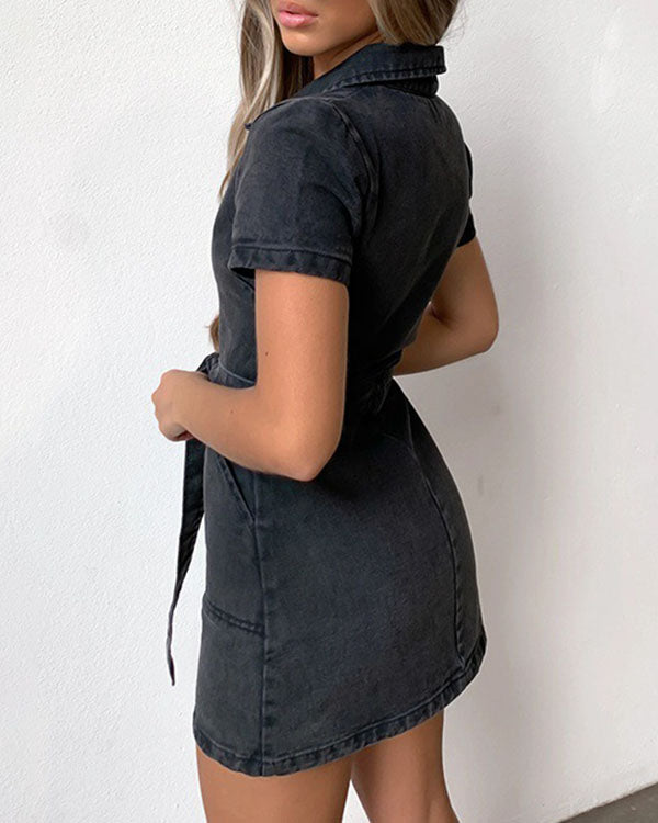 Hellblaue Denim-Gürtelkleid - Nova