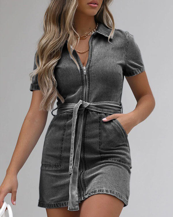 Hellblaue Denim-Gürtelkleid - Nova