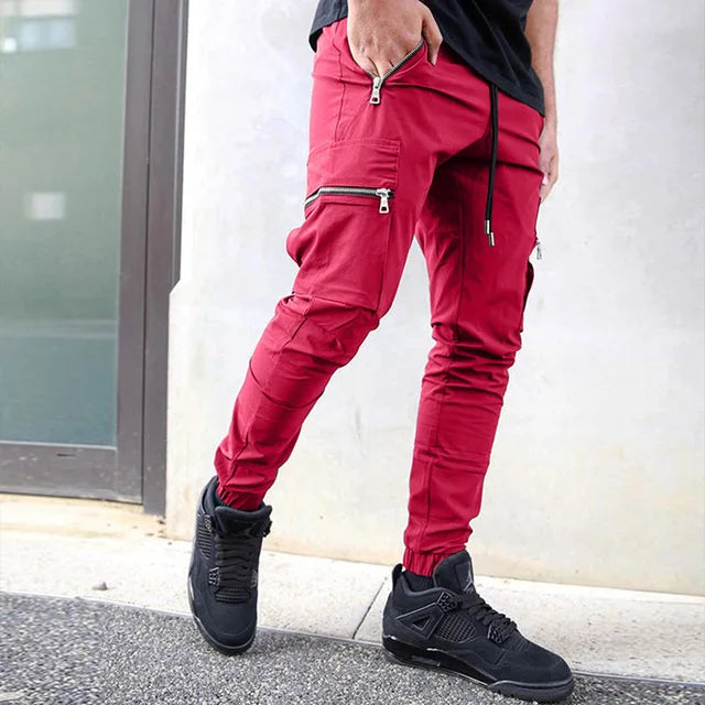 Hilary - Rote lässige Multi-Taschen-Jogger