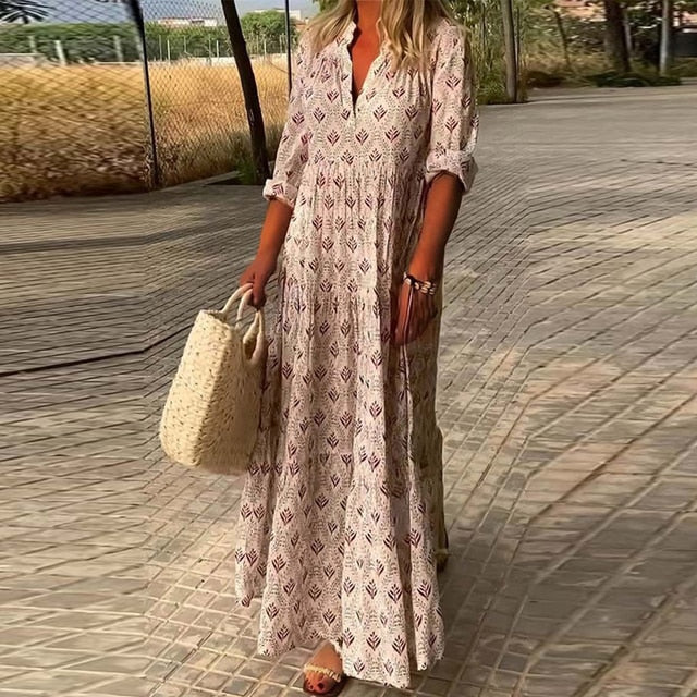 Rosa V-Ausschnitt Kleid - Chelsia