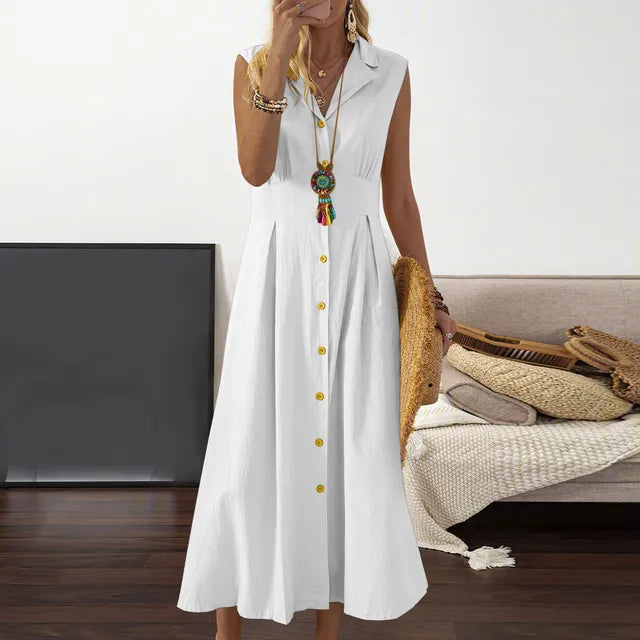Weiße Leinen Sommerkleid - Kiran
