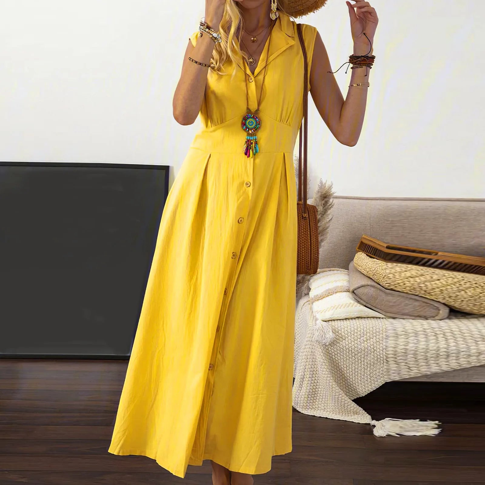 Weiße Leinen Sommerkleid - Kiran