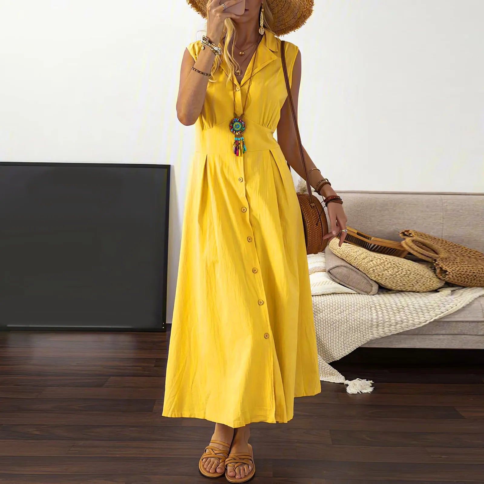 Weiße Leinen Sommerkleid - Kiran