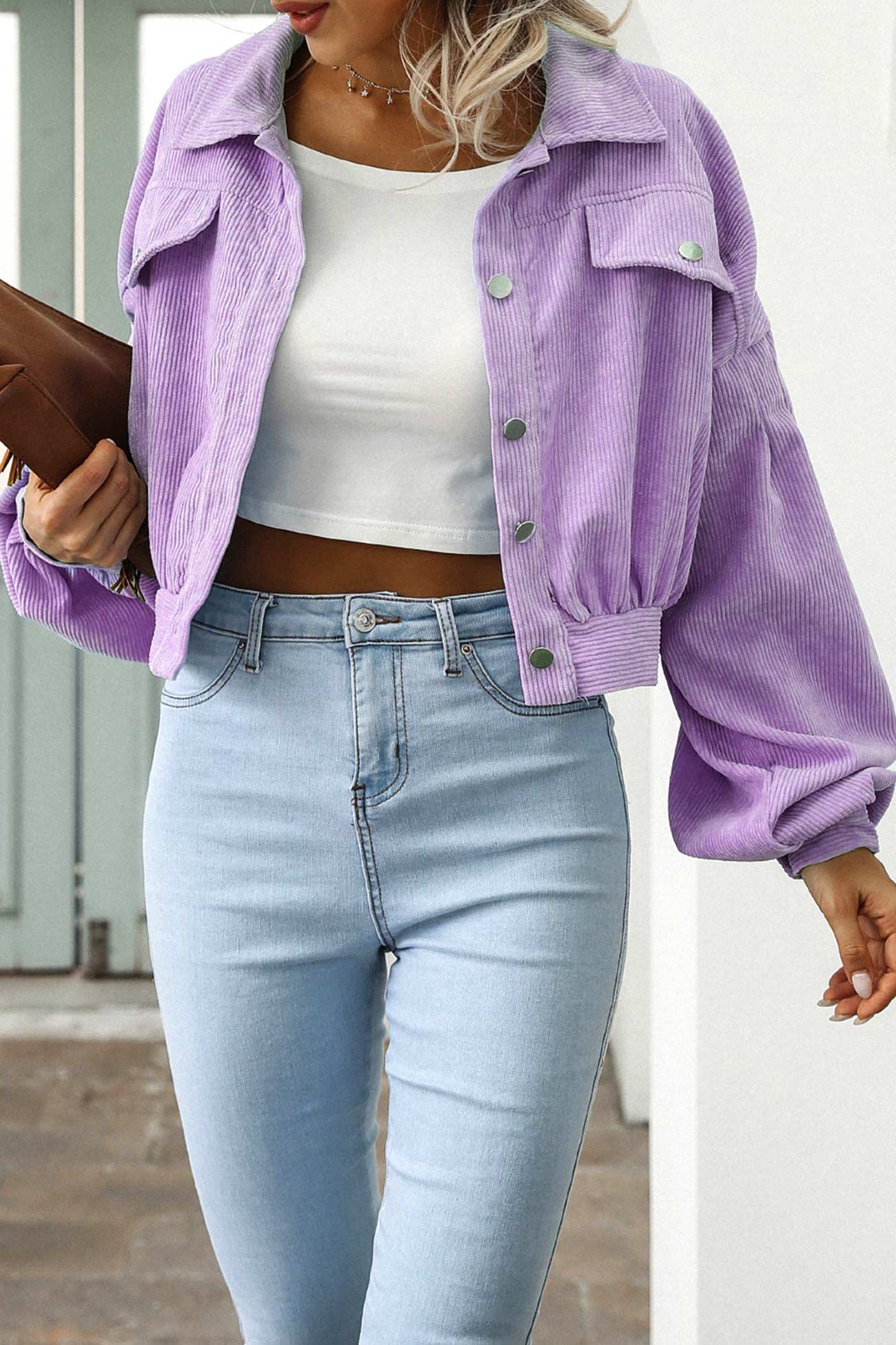 Khaki Cordjacke im Cropped-Stil - Lena