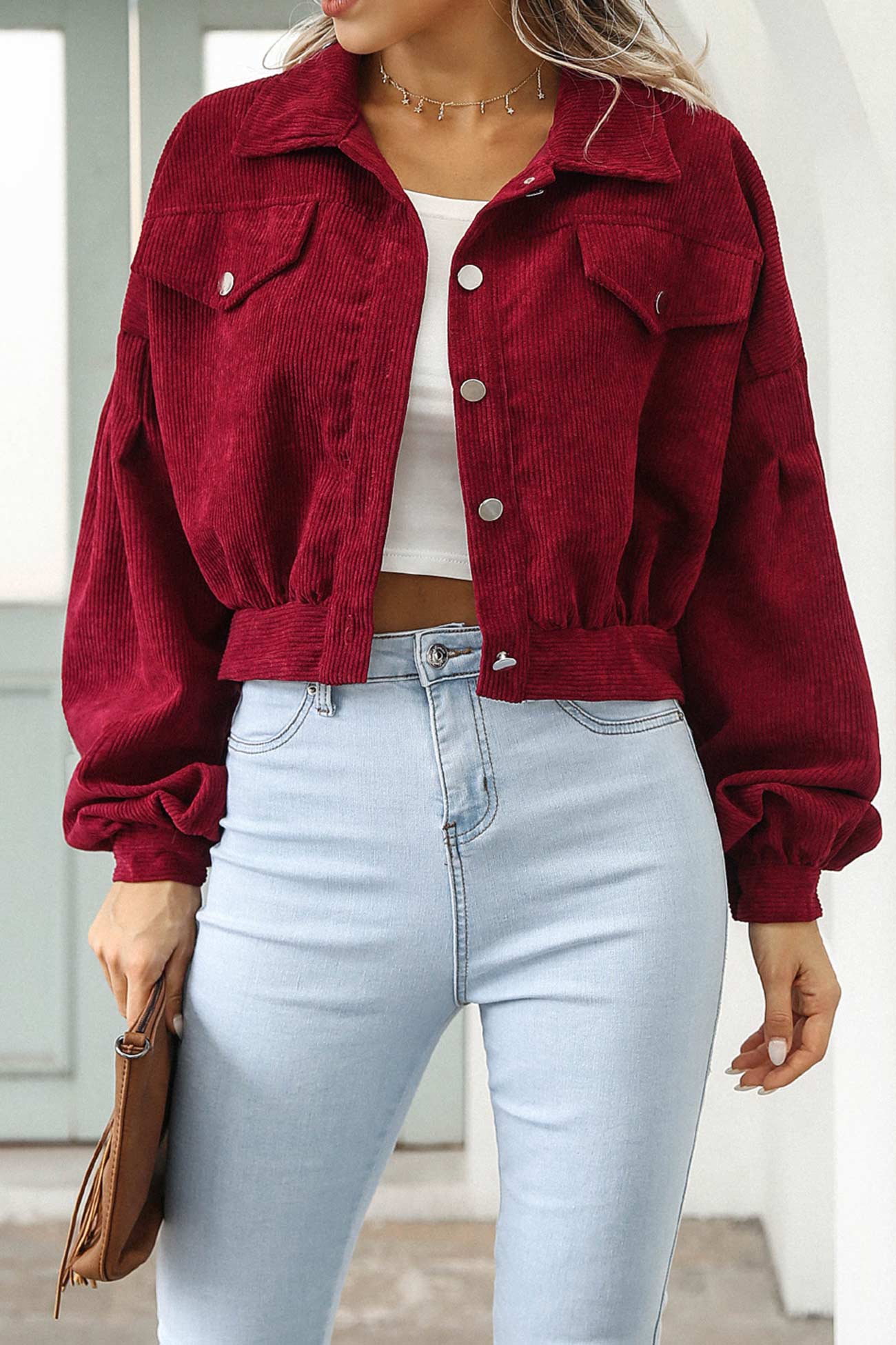 Khaki Cordjacke im Cropped-Stil - Lena