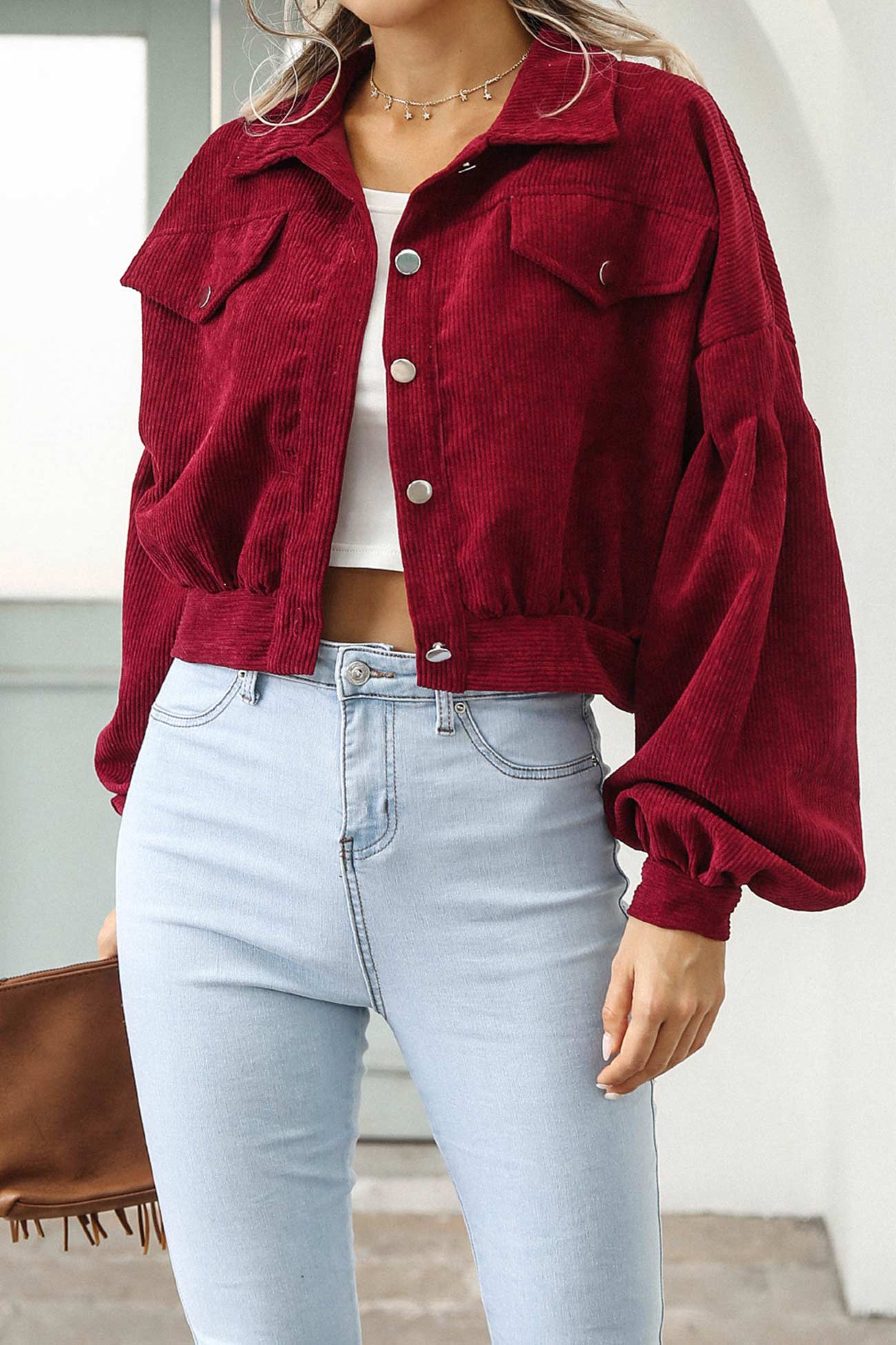 Khaki Cordjacke im Cropped-Stil - Lena