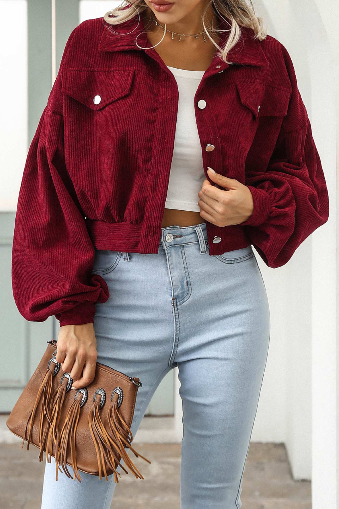 Khaki Cordjacke im Cropped-Stil - Lena