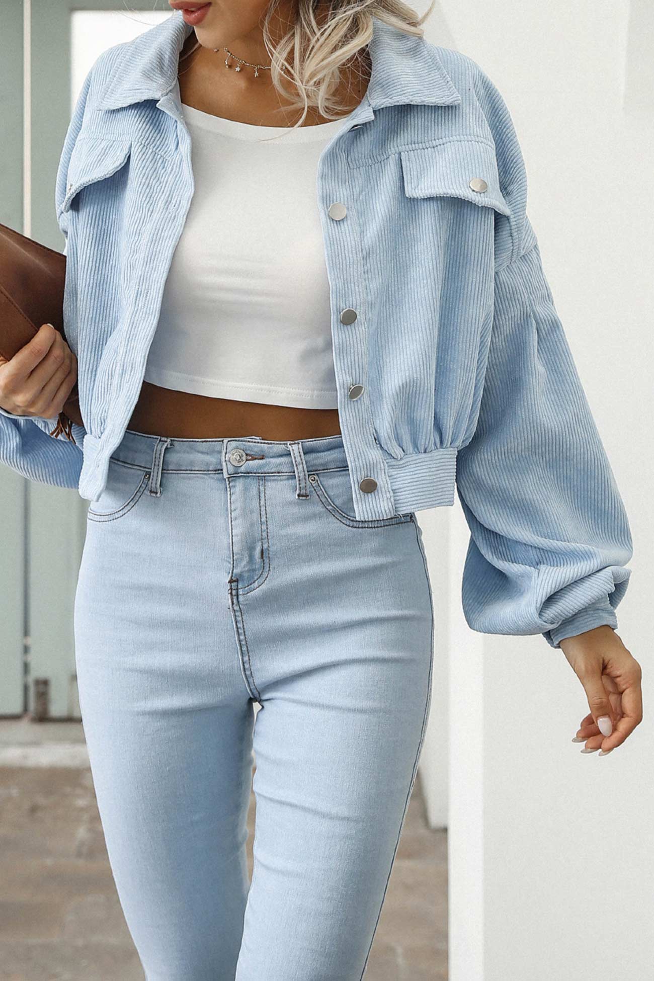 Khaki Cordjacke im Cropped-Stil - Lena