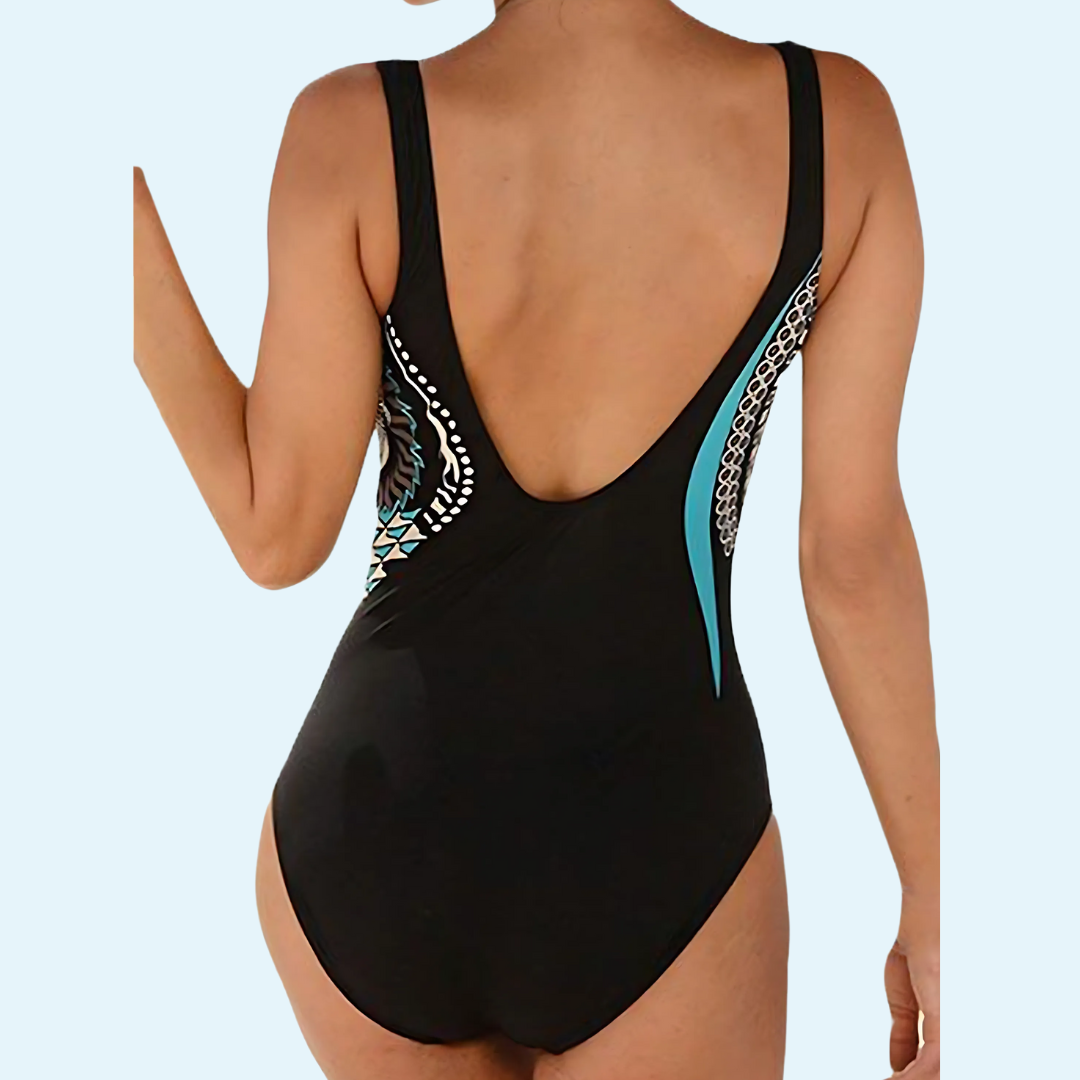 Marina | Retro Blauer Push-Up Badeanzug in Übergröße