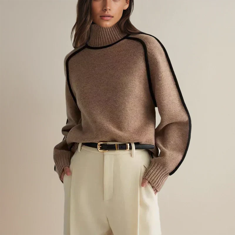 Brauner Rollkragenpullover Damen – Ella