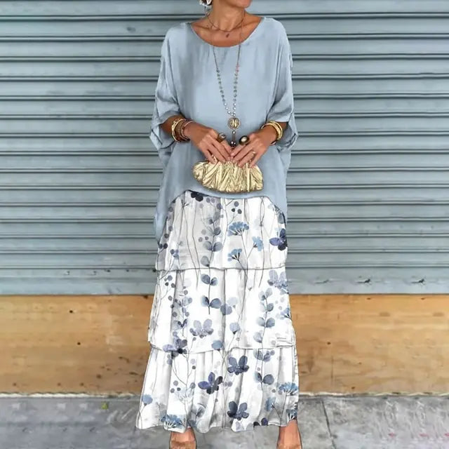 Himmelblaues Blumenmuster-Set - Lente