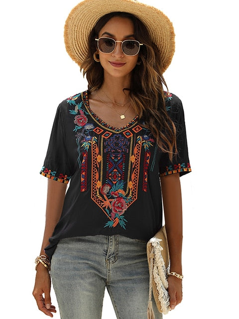 Morna - Weiße Bestickte Slim-Fit Bluse