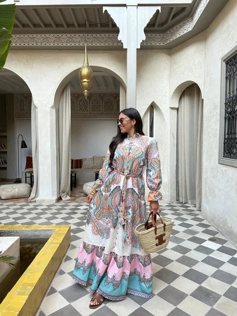 Gricelda - Rosa Vintage-Print-Kleid